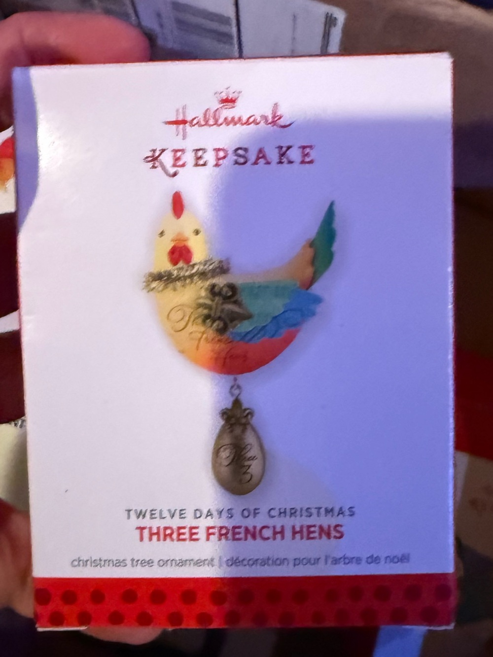 Hallmark Keepsake Three French Hens Ornament - White, Red, Green, Blue, Yellow